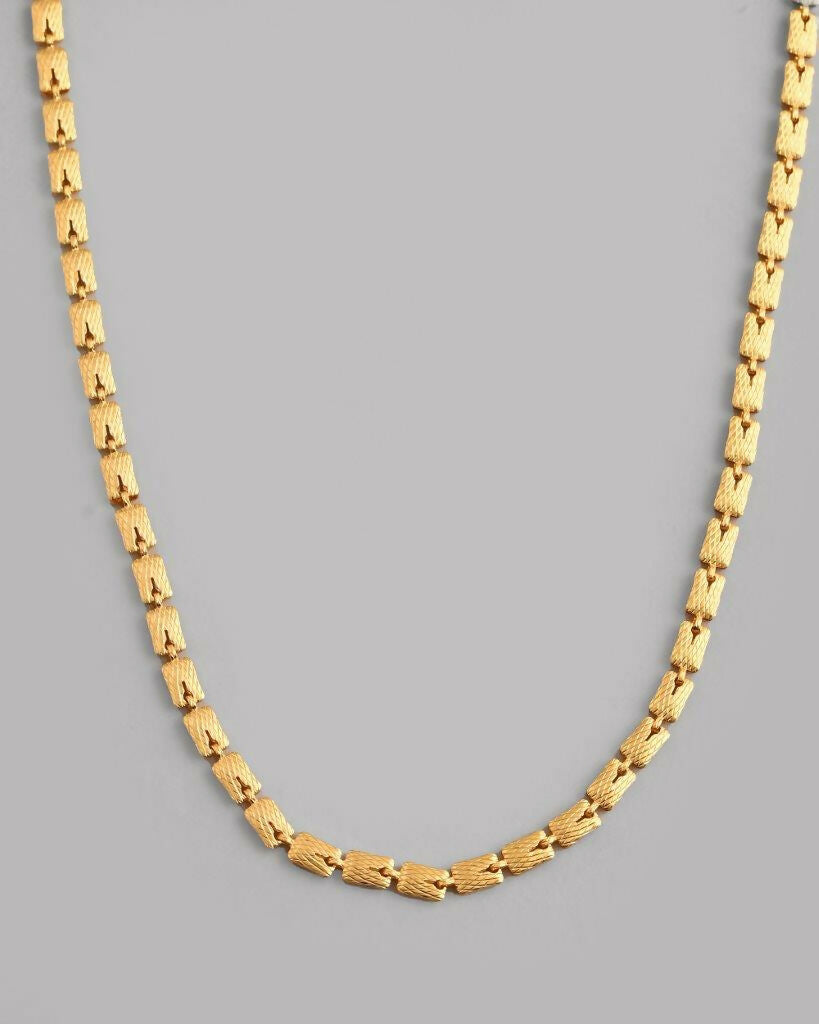 VOJ Gold-Polished Self Design Biscuit Chain For Men