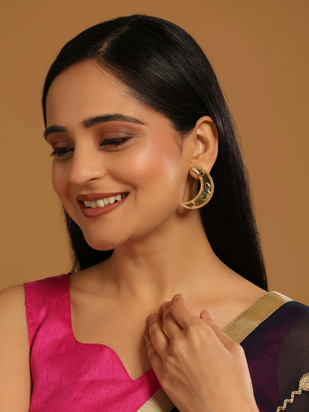 Nuyug 22K Gold Plated Green Lunar Earrings - Distacart