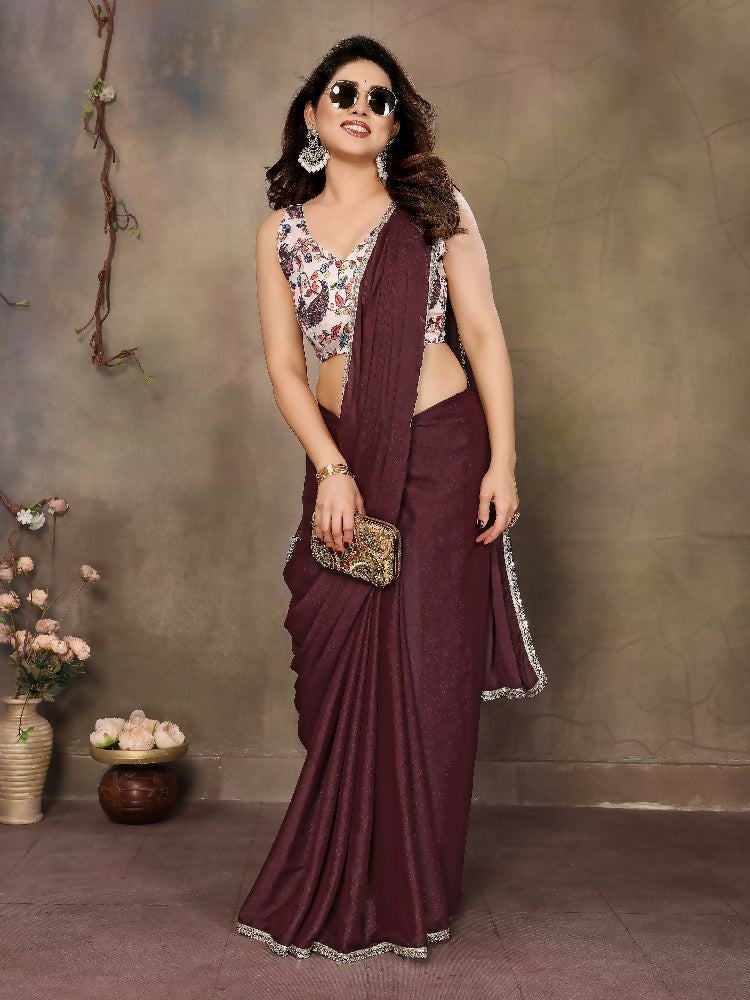 PR Fashion Brown Star Georgette Solid Georgette With Mirror Border Saree