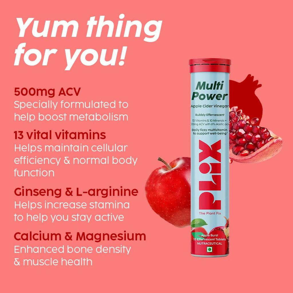 PLIX The Plant Fix Multi Power + Apple Cider Vinegar Bubbly Effervescent Tablets - Apple Burst - Distacart