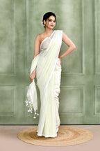 Piyari Fashion Women's White Embellished Cotton Blend Zari Check Handloom Saree - Distacart