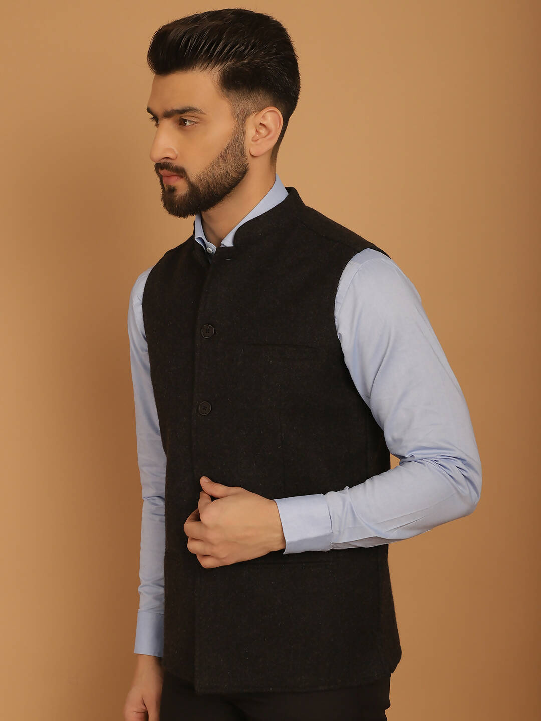 Even Apparels Pure Wool Nehru Jacket - Charcoal