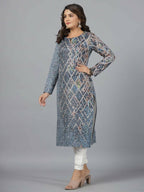 Juniper Women Blue Printed Polyester Kurta