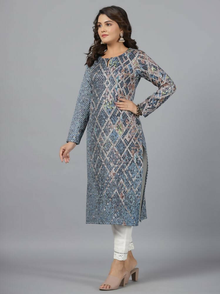 Juniper Women Blue Printed Polyester Kurta