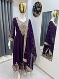Teeya Creation Wine Color Faux Georgette Embroidery Work Long Party Wear Gown - Distacart