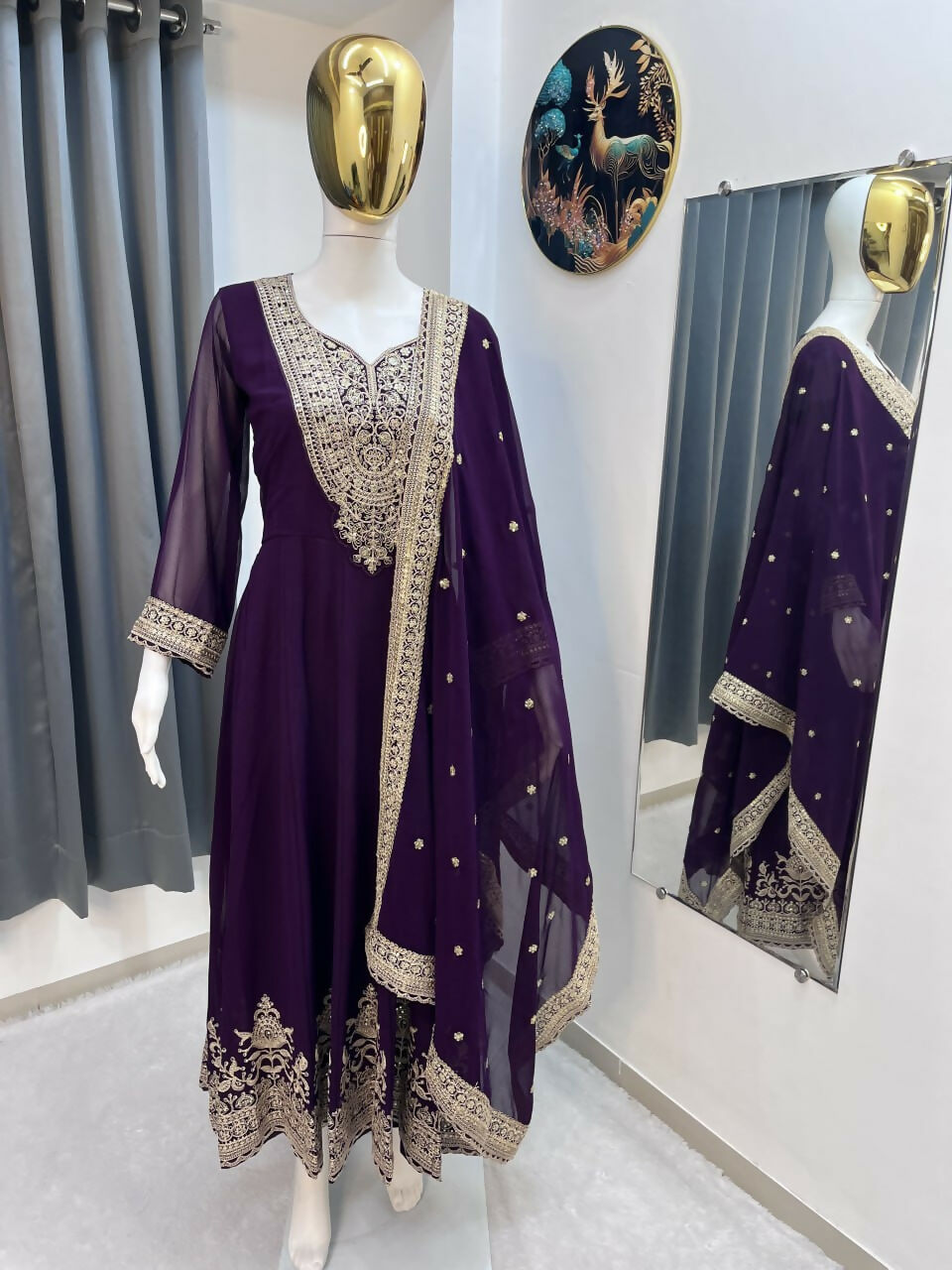 Teeya Creation Wine Color Faux Georgette Embroidery Work Long Party Wear Gown - Distacart