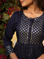 Juniper Women's Navy Festive Embroidered Flared Dress - Distacart