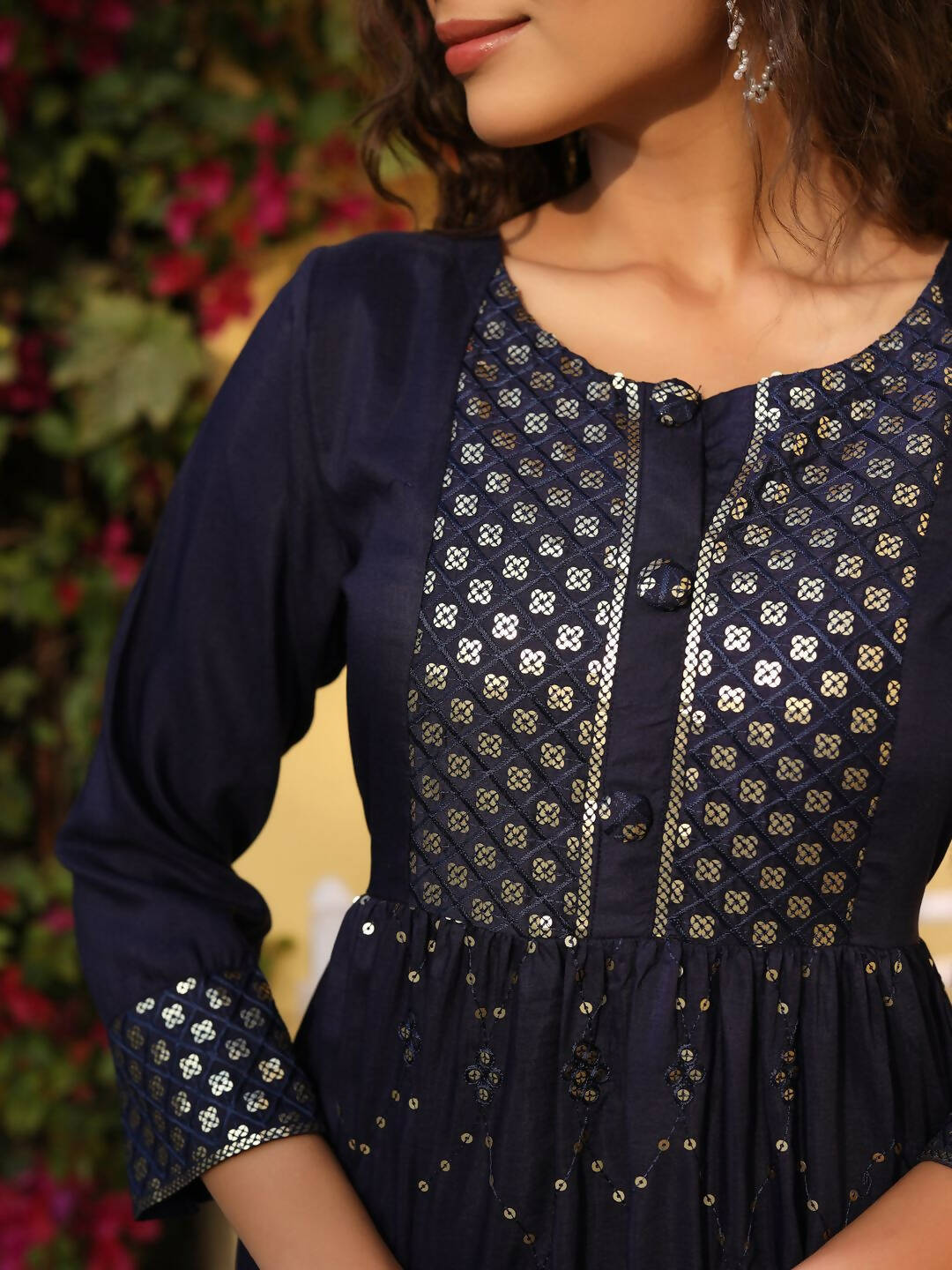 Juniper Women's Navy Festive Embroidered Flared Dress - Distacart