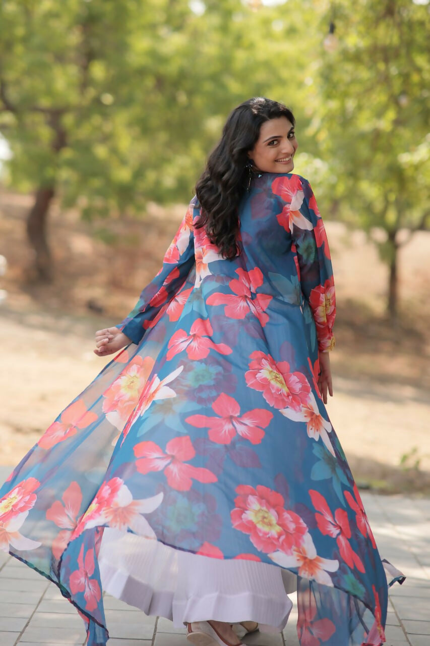 Vastranavya Latest Fancy Party Wear Lehenga Choli With Shrug - Blue