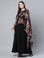 Ahalyaa Women Black Crepe Dress With Attached Dupatta - Distacart