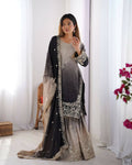 The52 Women's Beautiful Chinon silk Fabric Embroidery Work Straight Kurta Palazzo and Dupatta Set - Distacart