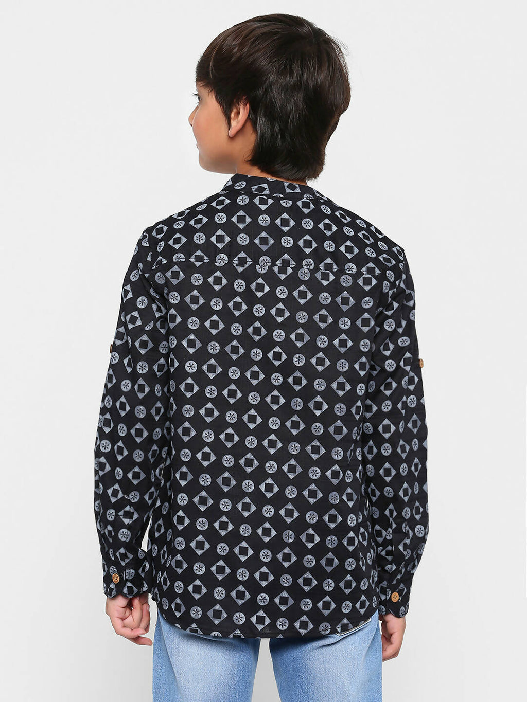 Manet Ethnic Full Sleeves Circle Printed Shirt - Black