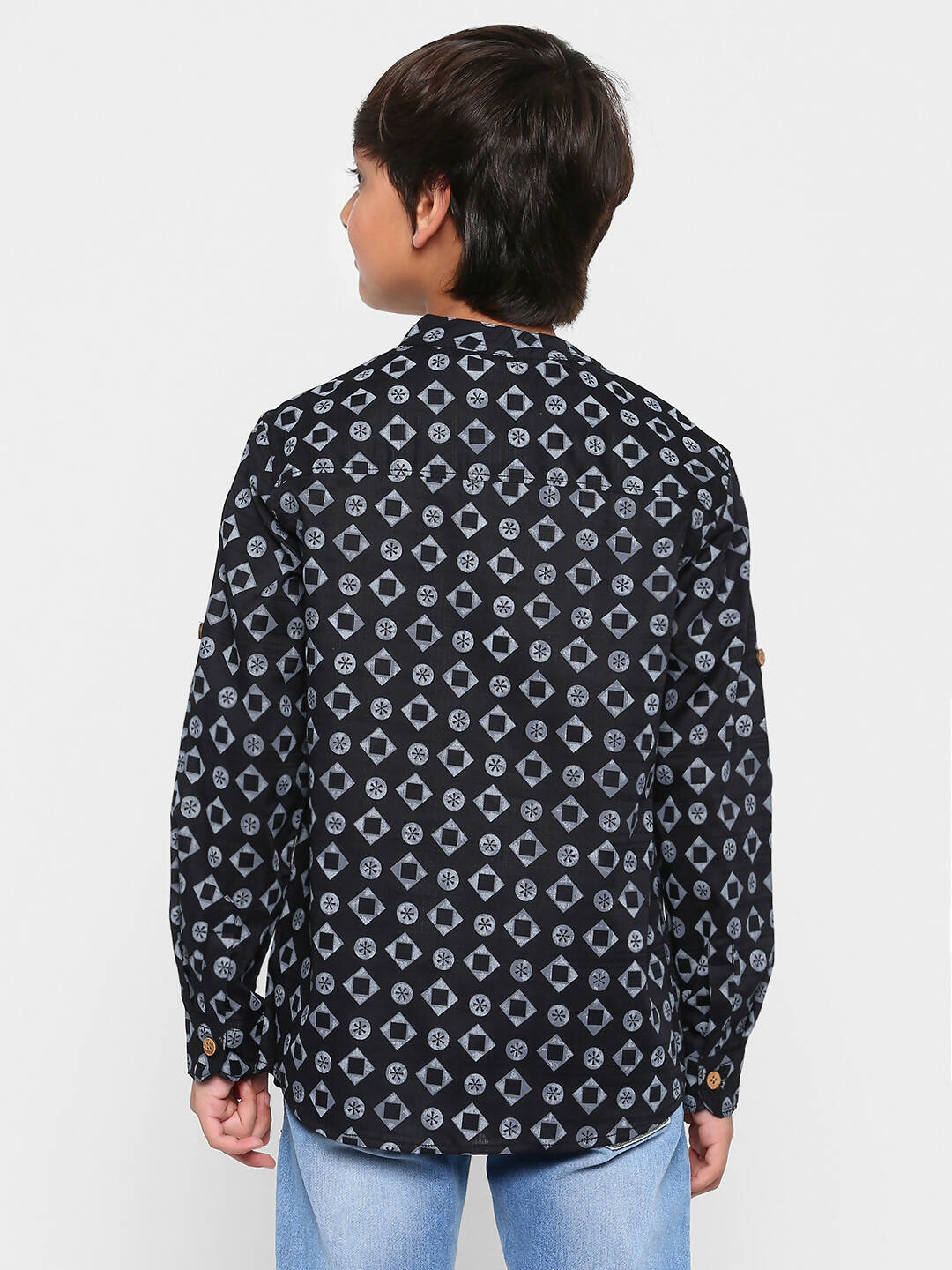 Manet Ethnic Full Sleeves Circle Printed Shirt - Black
