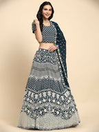 Blue Georgette Thread Embroidered Lehenga Choli with Dupatta - Tanya