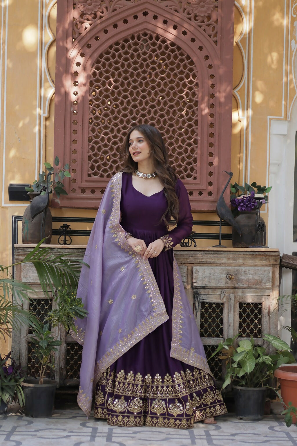 Joban Fashion Purple Georgette Sequence Embroidery Work Kurta Set - Distacart