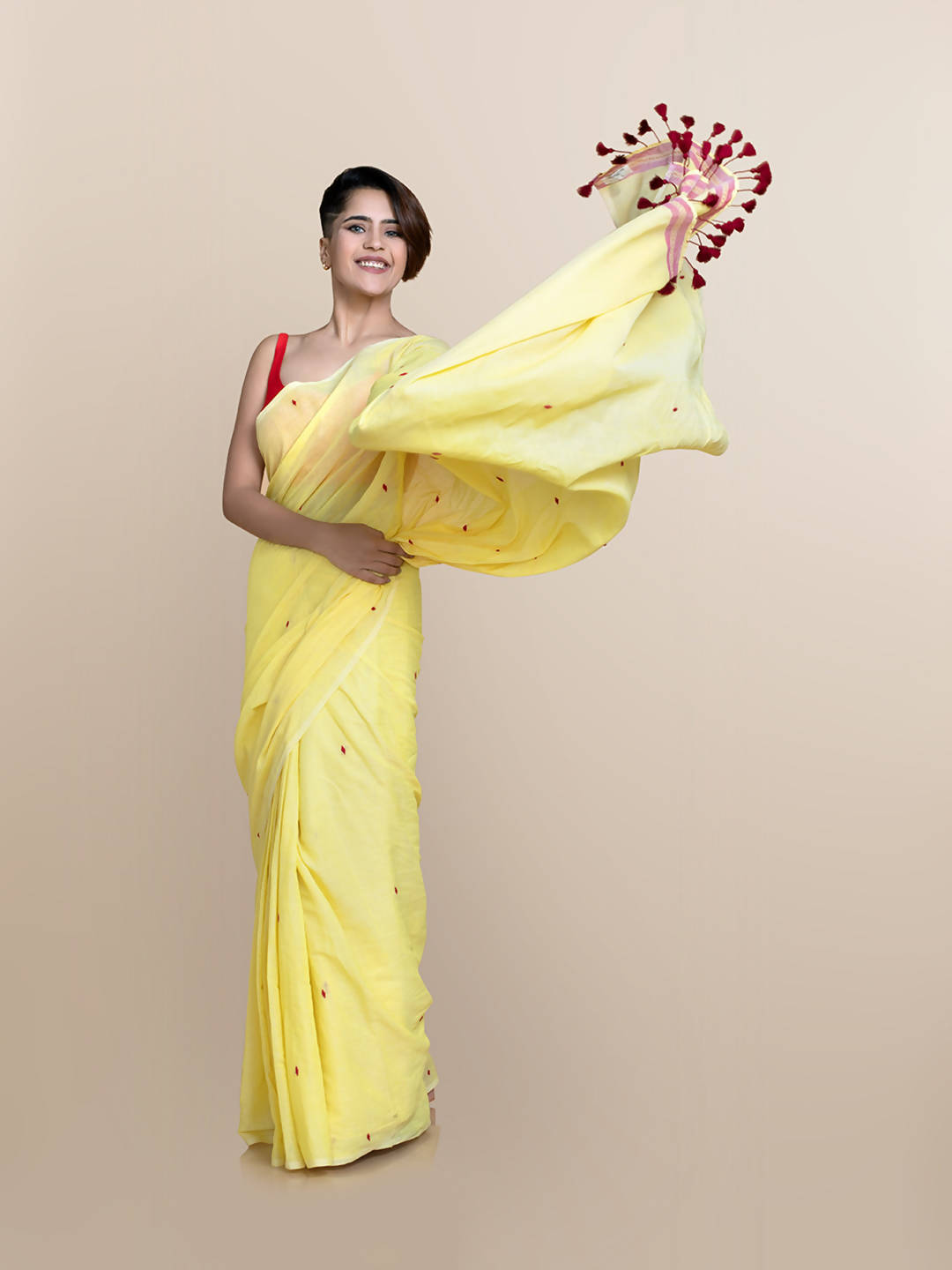 Suta Yellow Maroon Pure Cotton Saree - Distacart