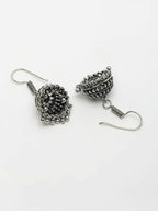 NVR Women's Silver-Toned Peacock Design Oxidized Necklace with Jhumka Earrings