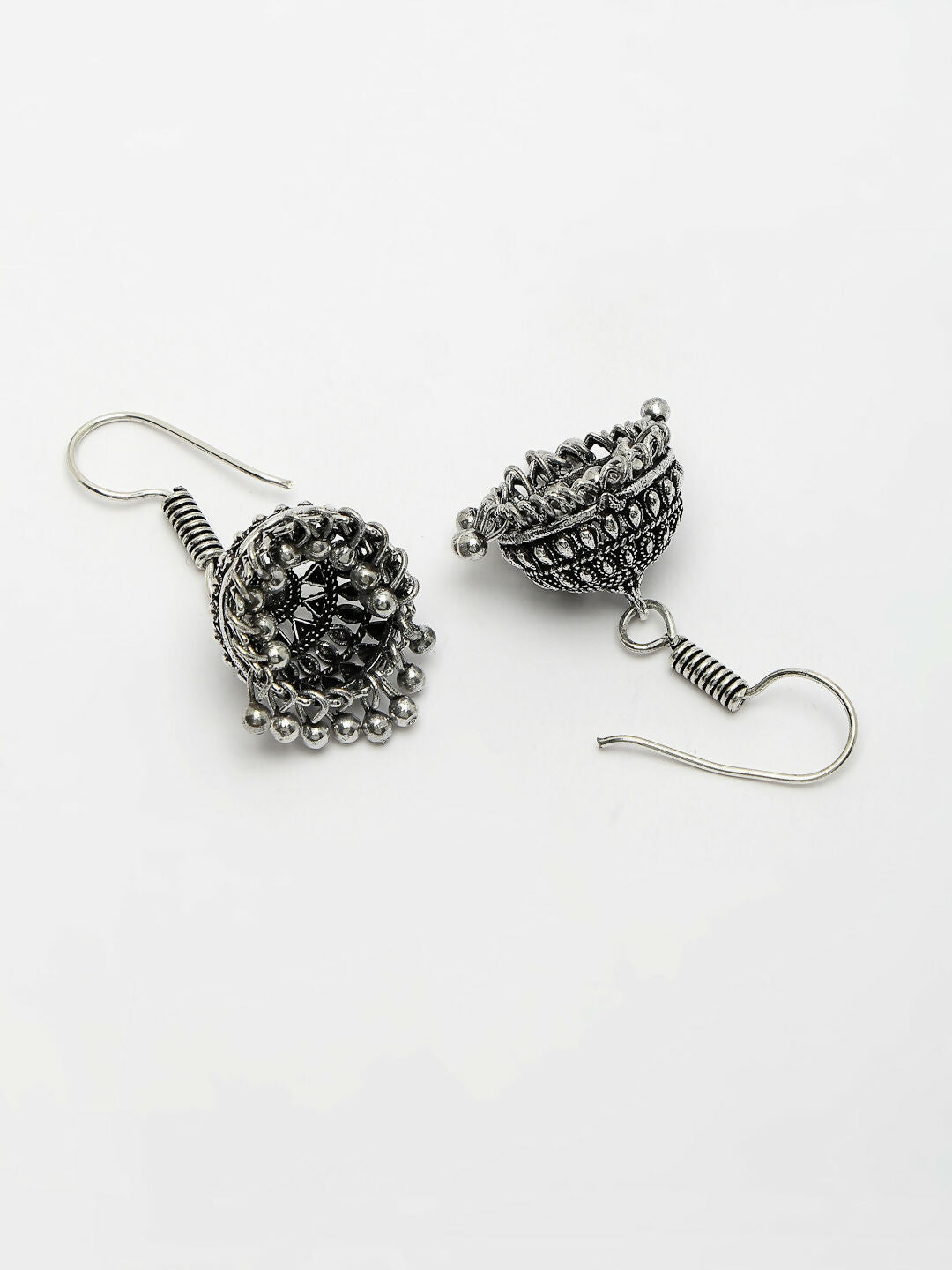 NVR Women's Silver-Toned Peacock Design Oxidized Necklace with Jhumka Earrings