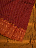 Brown and Mustard Narayanpet Silk Handloom Plain Saree with Traditional Border Design No Blouse - Global Threads