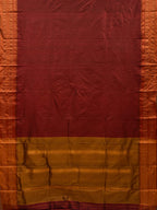 Brown and Mustard Narayanpet Silk Handloom Plain Saree with Traditional Border Design No Blouse - Global Threads