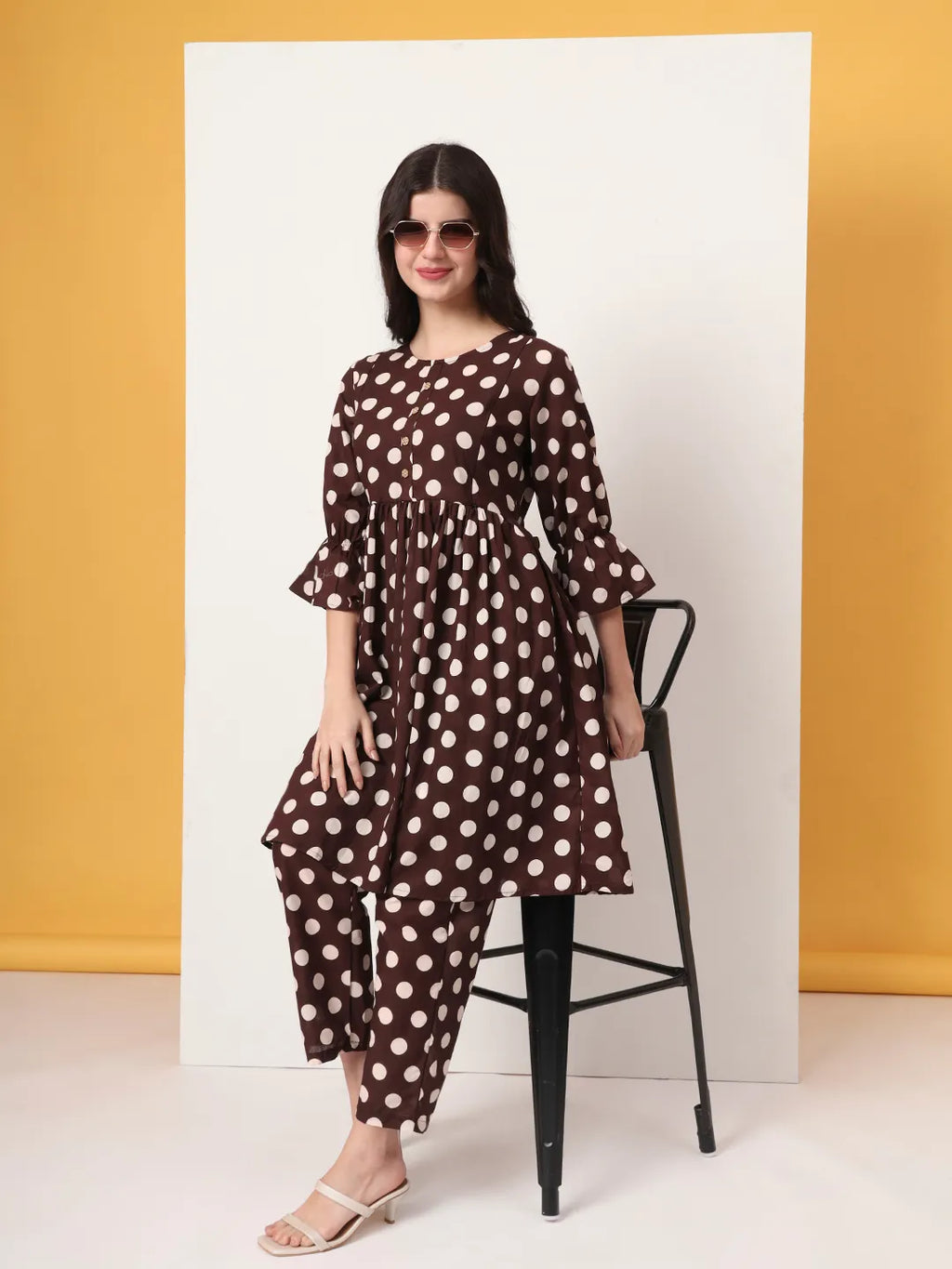 Yufta Brown Cotton Maternity Gathered Or Pleated Kurta Pants Set - Distacart