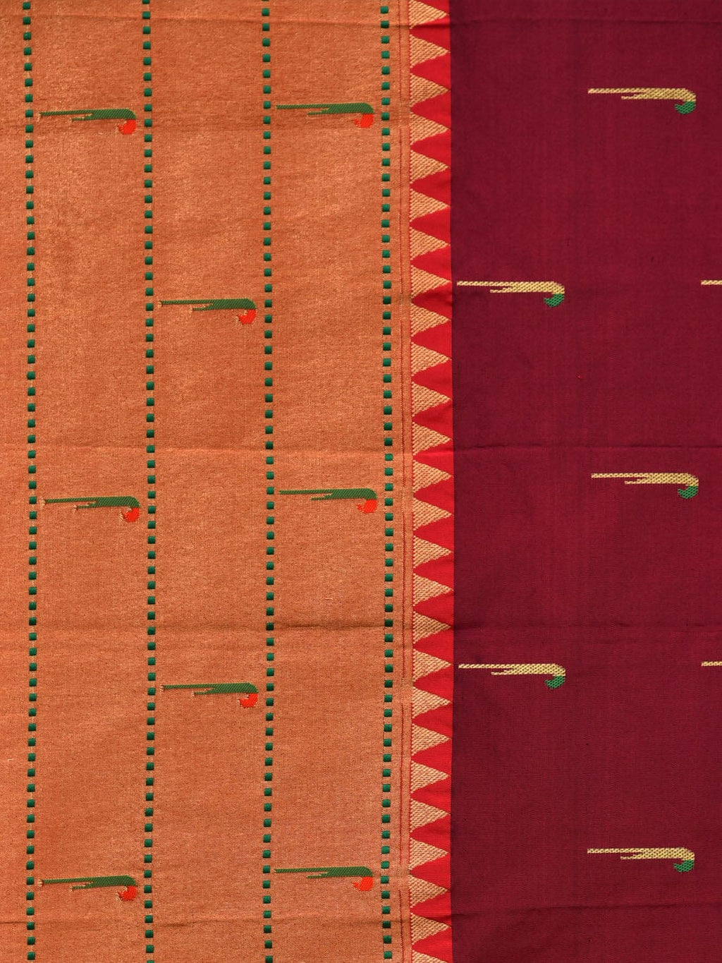 Brown Paithani Silk Handloom Saree with Triple Muniya Border and Pallu Design - Global Threads