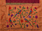Brown Paithani Silk Handloom Saree with Triple Muniya Border and Pallu Design - Global Threads