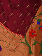 Brown Paithani Silk Handloom Saree with Triple Muniya Border and Pallu Design - Global Threads