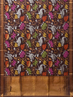 Brown Uppada Silk Handloom Saree with All Over Birds and Lotus Design - Global Threads
