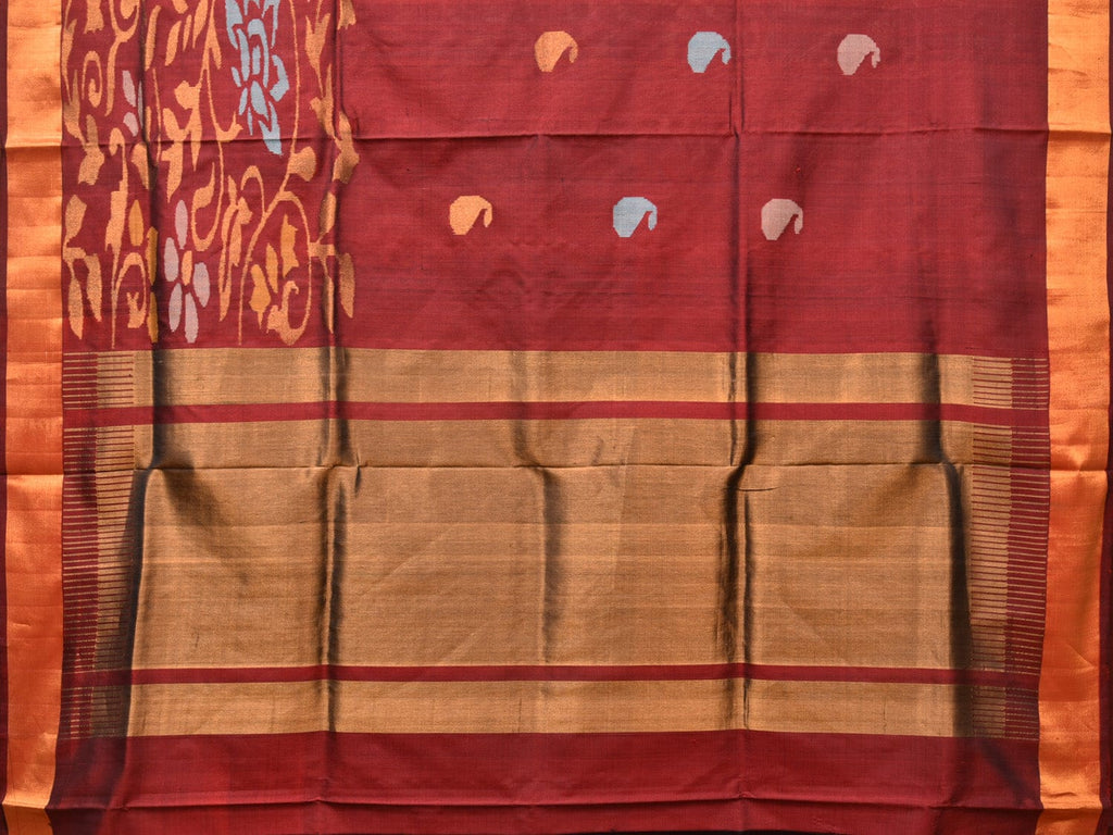 Brown Uppada Silk Handloom Saree with One Side Border Design - Global Threads