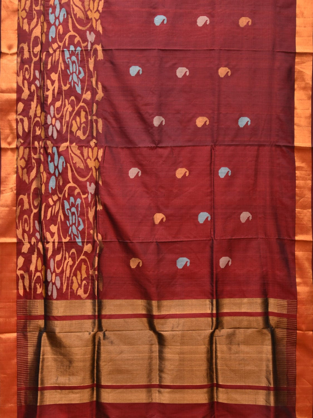 Brown Uppada Silk Handloom Saree with One Side Border Design - Global Threads