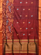 Brown Uppada Silk Handloom Saree with One Side Border Design - Global Threads