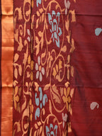 Brown Uppada Silk Handloom Saree with One Side Border Design - Global Threads