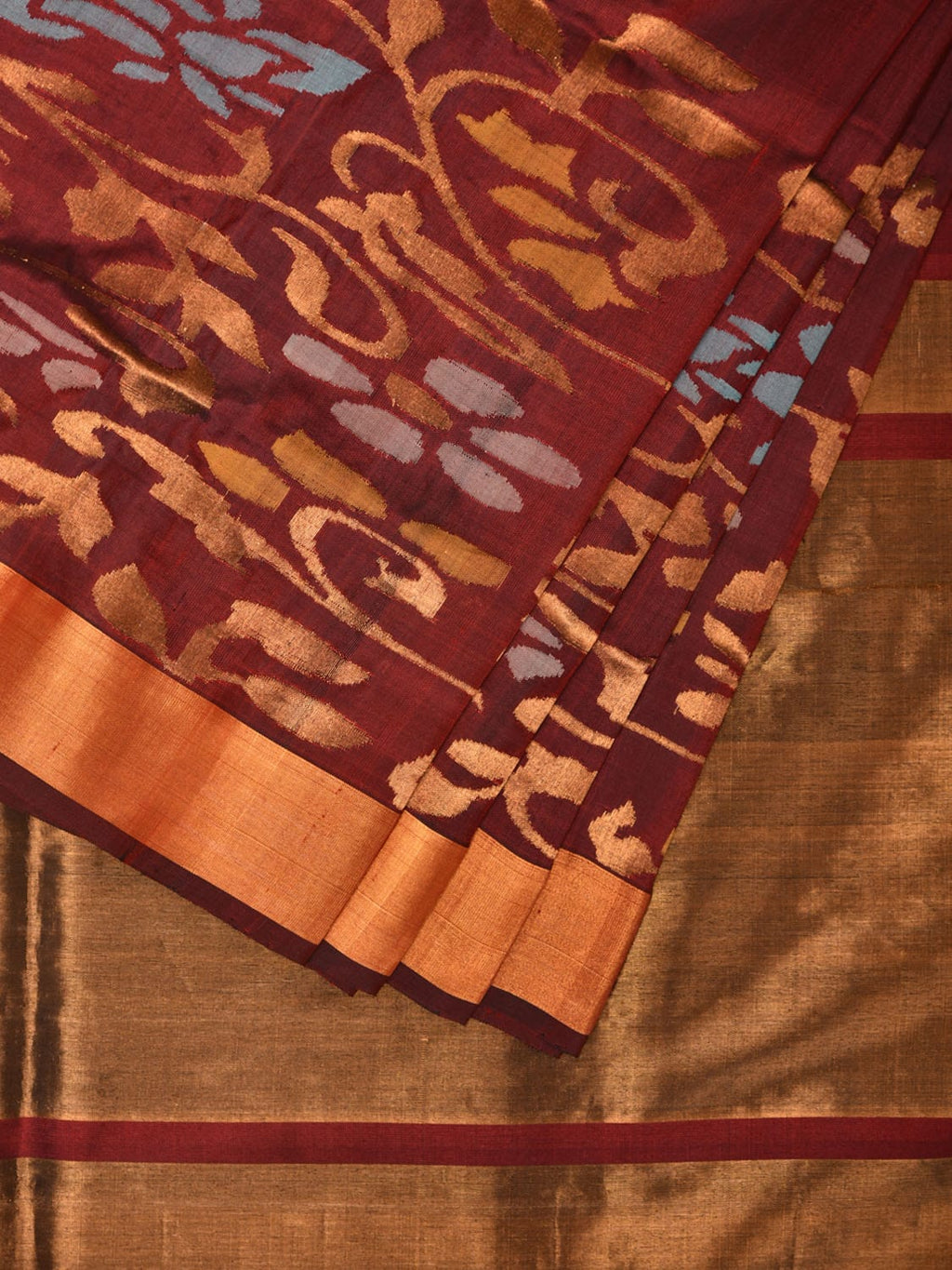 Brown Uppada Silk Handloom Saree with One Side Border Design - Global Threads