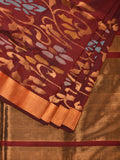 Brown Uppada Silk Handloom Saree with One Side Border Design - Global Threads