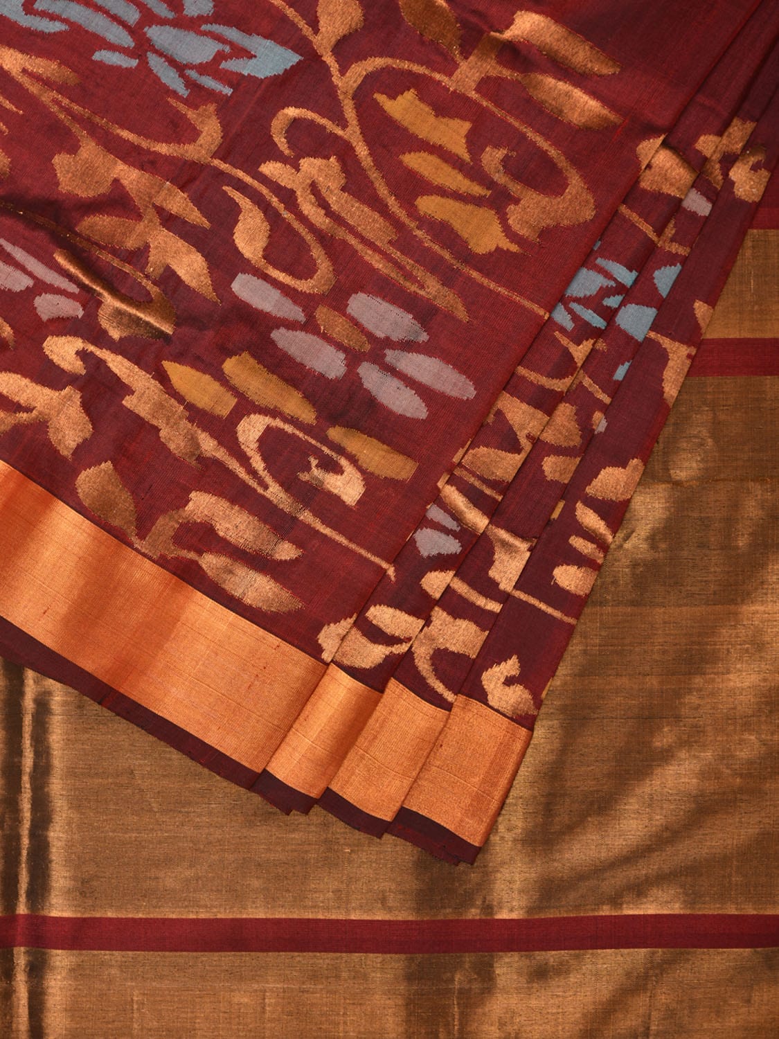 Brown Uppada Silk Handloom Saree with One Side Border Design - Global Threads