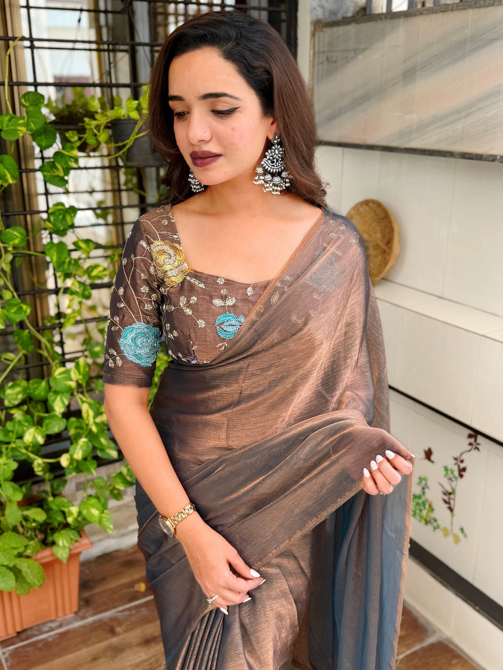 Evanik Soft Fandy Chiffon Beads Embroidered Work Party Wear Saree With Blouse - Distacart