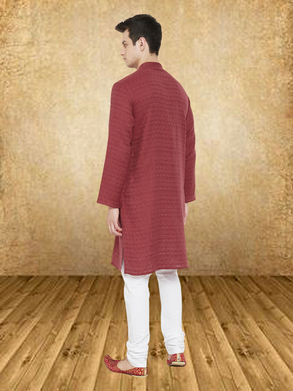 Even Apparels Men's Maroon Emboided Kurta