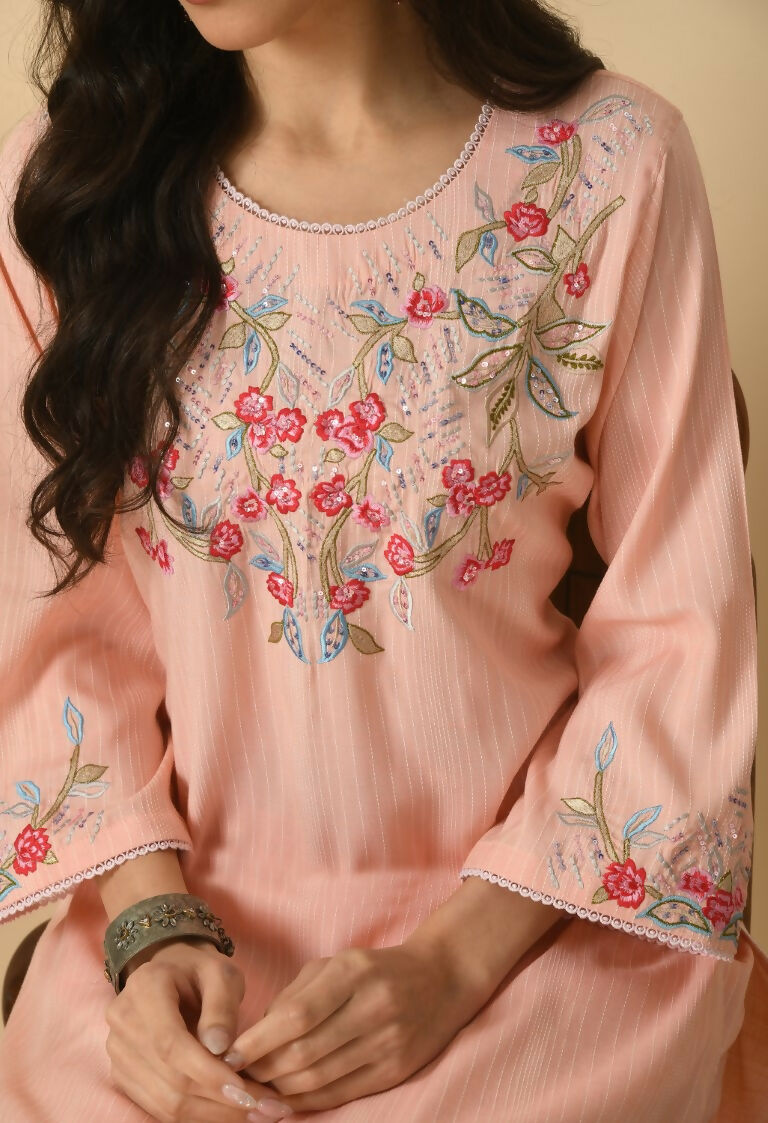 Joban Fashion Peach Cotton Rayon Kurta Set