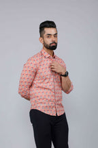 Miravan Men's Peach Spread Collar Floral Print Casual Shirt