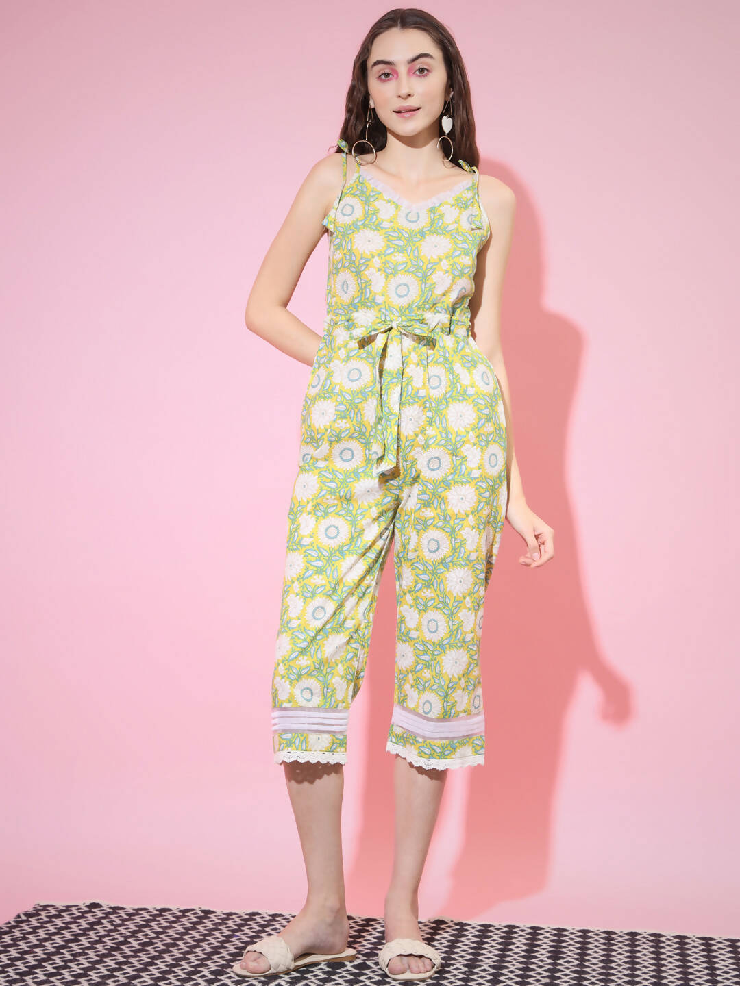 Myshka Women's Cotton Yellow Printed Jumpsuit