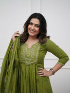 The52 Women's Beautiful Cotton Fabric Embroidery Work Straight Kurta Pant and Dupatta Set - Distacart