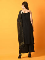 Myshka Women's Black Solid Anarkali Party Kurta Set With Dupatta