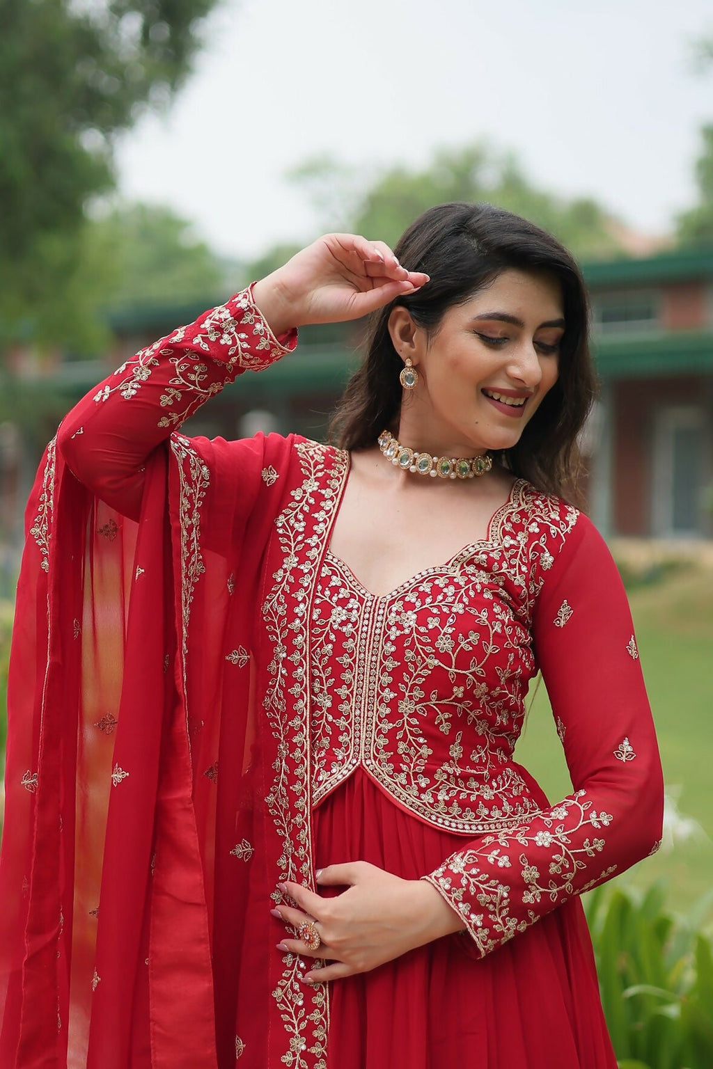 Joban Fashion Red Georgette Sequence Embroidery Work Kurta Set - Distacart