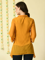 Myshka Women's Mustard Embroidered Party Fusion Top