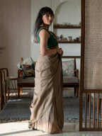 Suta Taupe Solid Cotton Blend Saree
