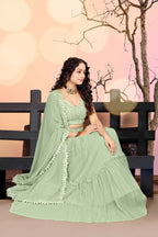 Jyoti Fashion Sea Green Two Tier Crush Georgette Lehenga Choli with Dupatta