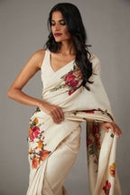 Off White Bright Moss Designer Digital Printed Party Wear Saree - Be Verly