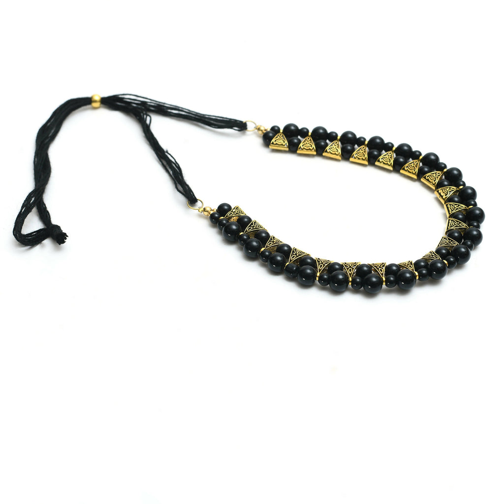 Mominos Fashion Johar Kamal Gold-Plated Brass Finish Pearls Work Choker For Women (Black) - Distacart