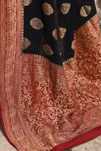 Joban Fashion Black Crepe Chiffon Pure Handloom Banarasi Silk Saree